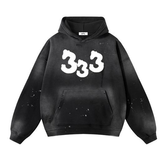 Vintage Wash Frayed GPC Fleece Hoodie - 360 GSM